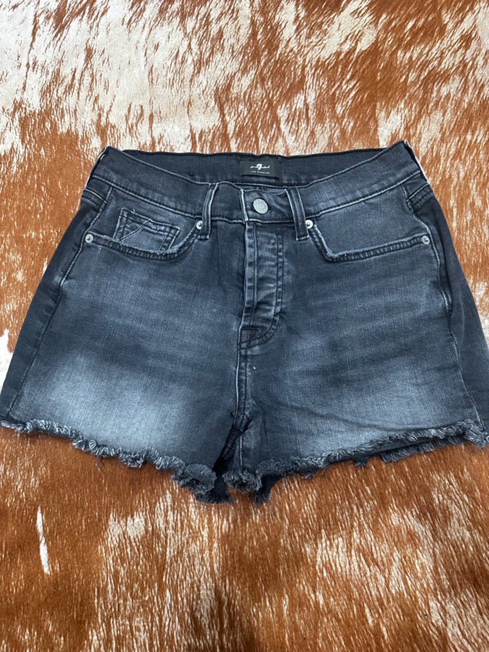 7 For All Mankind Black Washed Denim Cutoff Shorts